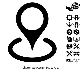 Location icon with bonus tools clip art. Vector illustration style is flat iconic symbols, black color, white background.