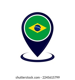 Location icon with Brazil flag isolated. Brazil flag and map pointer icon. vector illustration