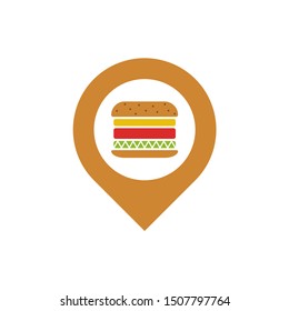 Location icon with burger or food design vector template. Location markers for fast food shop