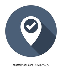 Location icon with check sign. Location icon and approved, confirm, done, tick, completed concept. Vector icon