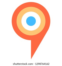Location icon circle map pin sign is isolated on white background. Web button for internet cartography is created in flat style. The design graphic element is saved as a vector illustration