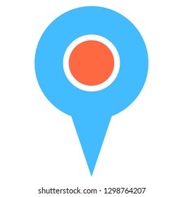 Location icon circle map pin sign is isolated on white background. Web button for internet cartography is created in flat style. The design graphic element is saved as a vector illustration