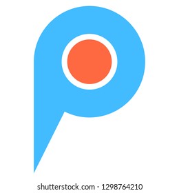 Location icon circle map pin sign is isolated on white background. Web button for internet cartography is created in flat style. The design graphic element is saved as a vector illustration