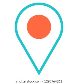 Location icon circle map pin sign is isolated on white background. Web button for internet cartography is created in flat style. The design graphic element is saved as a vector illustration