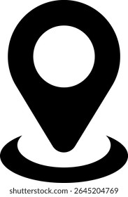 Ícone de localização: Uma renderização limpa e minimalista de um pino de localização, renderizado em preto elegante, significando precisão e direção do ponto. Esta imagem é perfeita para mapas, orientação.