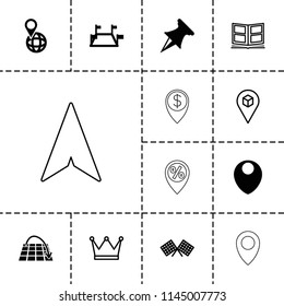 Location icon. collection of 13 location filled and outline icons such as pin on globe, pin, move on map, photo album, finish flag. editable location icons for web and mobile.