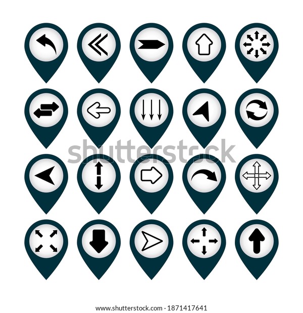 Location icon collection with arrows, direction\
concept. Vector illustration\
isolated.