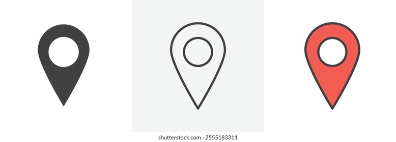Location icon collection in black and colored style.