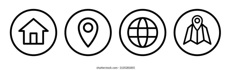 Location icon collection. Navigation symbol in outline design.