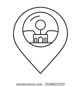 Ein Ortssymbol, das häufig als Pin oder Marker dargestellt wird, zeigt eine bestimmte Stelle auf Karten oder Anwendungen an. Das Symbol hat oft eine Tränen- oder Stiftform,