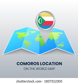 Location icon of Comoros on the world map, Round pin icon of Comoros