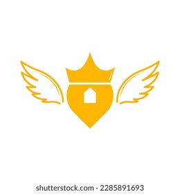 location icon with crown and wings. luxury home logo with crown and wings.