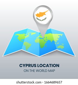 Location icon of Cyprus on the World Map, Round pin icon of Cyprus