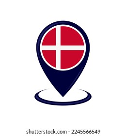 Location icon with Denmark flag isolated. Denmark flag and map pointer icon. vector illustration