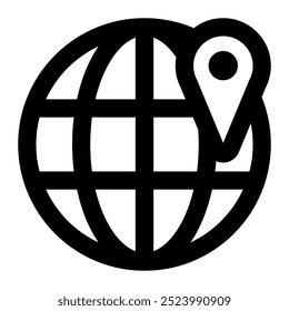 Location icon. location, earth, pin, worldwide, world grid, world map. Vector icon illustration