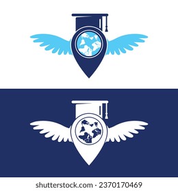 Location icon with educational logo design. Global education map pointer vector template design.