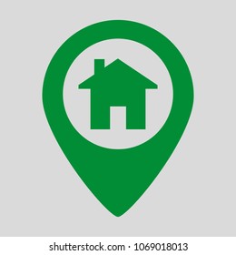 Location icon flat with house on grey background. Vector illustration