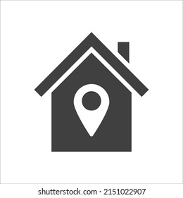Location icon flat with house on white background. Vector illustration.
