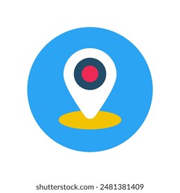 Location icon with flat style on blue round shape 
