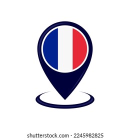 Location icon with France flag isolated. France flag and map pointer icon. vector illustration