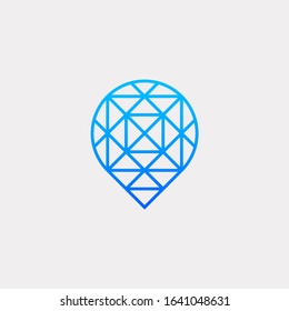 Location icon with geometric lines accent.