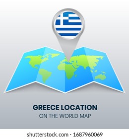 Location Icon Of Greece On The World Map, Round Pin Icon Of Greece