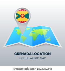 Location icon of Grenada on the World Map, Round pin icon of Grenada