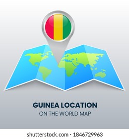 Ortssymbol von Guinea auf der Weltkarte, Round-Pin-Symbol von Guinea