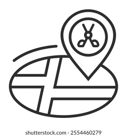 Location icon, Hair salon symbol outline icon, editable vector illustration and transparent graphic element. Isolated on white background