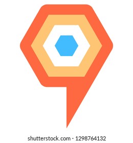 Location icon hexagon map pin sign is isolated on white background. Web button for internet cartography is created in flat style. The design graphic element is saved as a vector illustration