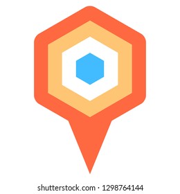 Location icon hexagon map pin sign is isolated on white background. Web button for internet cartography is created in flat style. The design graphic element is saved as a vector illustration