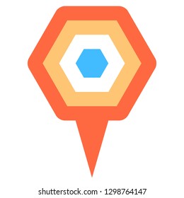 Location icon hexagon map pin sign is isolated on white background. Web button for internet cartography is created in flat style. The design graphic element is saved as a vector illustration
