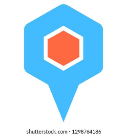 Location icon hexagon map pin sign is isolated on white background. Web button for internet cartography is created in flat style. The design graphic element is saved as a vector illustration