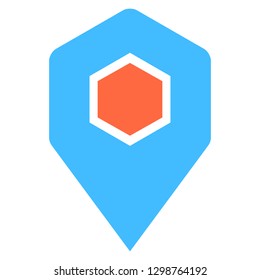 Location icon hexagon map pin sign is isolated on white background. Web button for internet cartography is created in flat style. The design graphic element is saved as a vector illustration