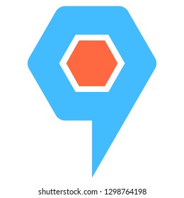 Location icon hexagon map pin sign is isolated on white background. Web button for internet cartography is created in flat style. The design graphic element is saved as a vector illustration