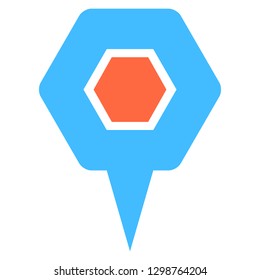 Location icon hexagon map pin sign is isolated on white background. Web button for internet cartography is created in flat style. The design graphic element is saved as a vector illustration