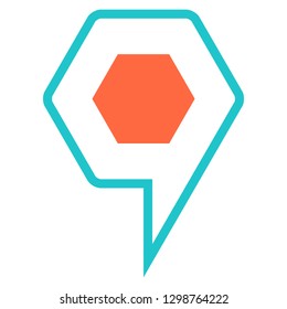 Location icon hexagon map pin sign is isolated on white background. Web button for internet cartography is created in flat style. The design graphic element is saved as a vector illustration