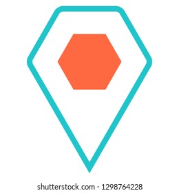 Location icon hexagon map pin sign is isolated on white background. Web button for internet cartography is created in flat style. The design graphic element is saved as a vector illustration