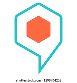 Location icon hexagon map pin sign is isolated on white background. Web button for internet cartography is created in flat style. The design graphic element is saved as a vector illustration