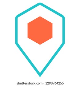 Location icon hexagon map pin sign is isolated on white background. Web button for internet cartography is created in flat style. The design graphic element is saved as a vector illustration