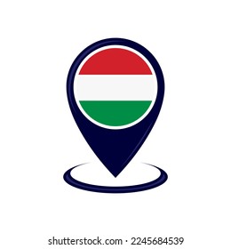 Location icon with Hungary flag isolated. Hungary flag and map pointer icon. vector illustration