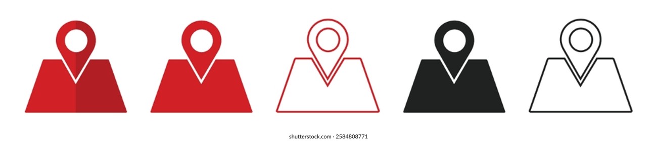 Location icon isolated on white background. Location Pin Vector, GPS, Map Position Marker, Flat design and Outline elements, Red, Black. Pin icon set. Location icon vector. destination icon. map pin.