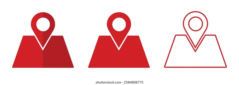 Location icon isolated on white background. Location Pin Vector, GPS, Map Position Marker, Flat design and Outline elements, Red, Black. Pin icon set. Location icon vector. destination icon. map pin.