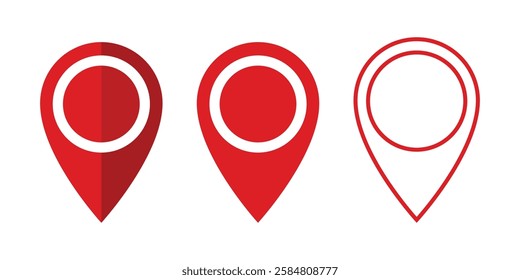 Location icon isolated on white background. Location Pin Vector, GPS, Map Position Marker, Flat design and Outline elements, Red, Black. Pin icon set. Location icon vector. destination icon. map pin.