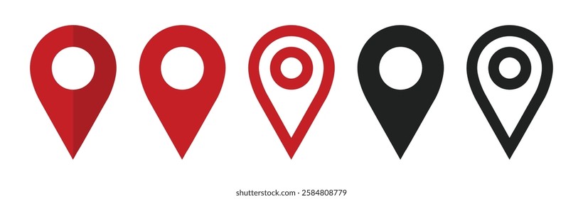 Location icon isolated on white background. Location Pin Vector, GPS, Map Position Marker, Flat design and Outline elements, Red, Black. Pin icon set. Location icon vector. destination icon. map pin.