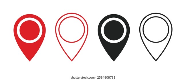 Location icon isolated on white background. Location Pin Vector, GPS, Map Position Marker, Flat design and Outline elements, Red, Black. Pin icon set. Location icon vector. destination icon. map pin.