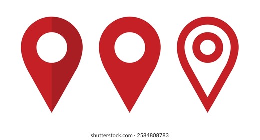 Location icon isolated on white background. Location Pin Vector, GPS, Map Position Marker, Flat design and Outline elements, Red, Black. Pin icon set. Location icon vector. destination icon. map pin.