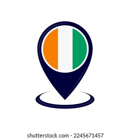 Location icon with Ivory Coast flag isolated. Ivory Coast flag and map pointer icon. vector illustration