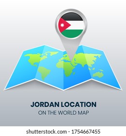 Location Icon Of Jordan On The World Map, Round Pin Icon Of Jordan