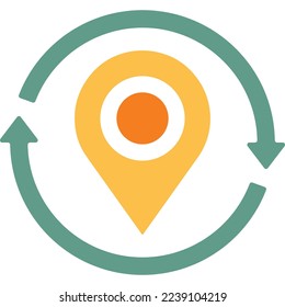location icon leading to the destination, pointer on the map for navigator to travel and make a trip